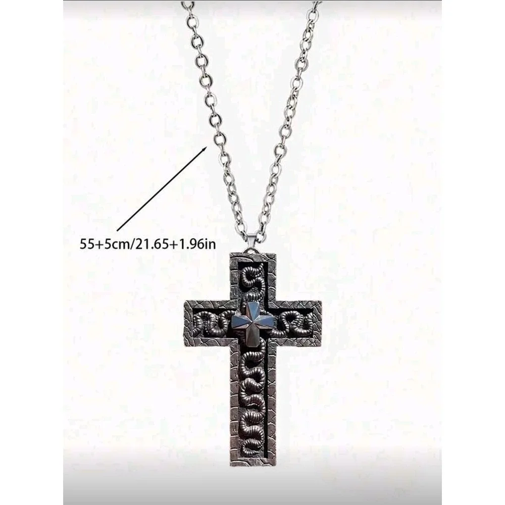 Gothic Serpent Cross Pendant Necklace Stainless‎ Steel Mens Womens